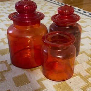 Vintage Takahashi Red Glass Apothecary Jar/Canister Set